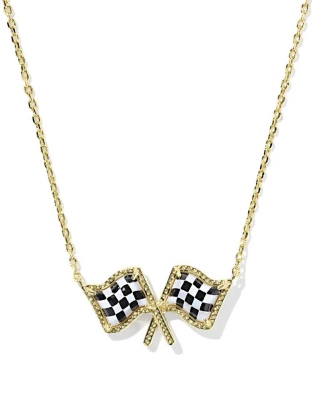 Kendra Scott x Checkered Flag Gold Short Pendant Necklace